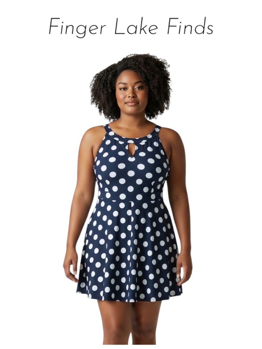 Navy Polka Dot Swim Dress/Top, 18W